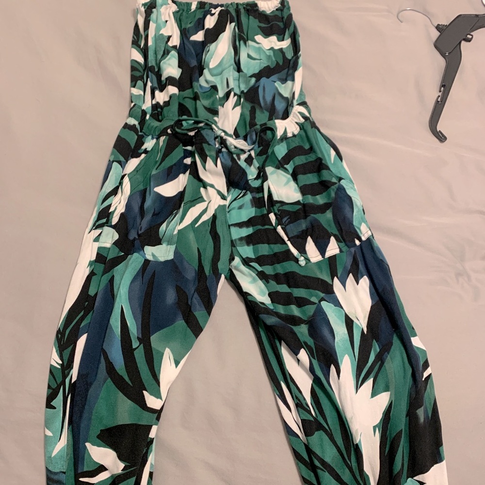 Palm print Tube Top romper